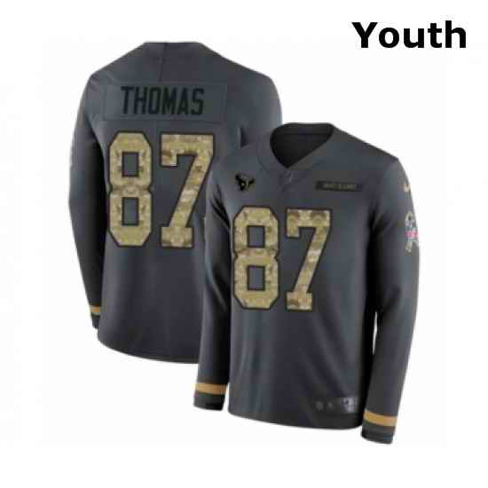 Youth Nike Houston Texans 87 Demaryius Thomas Limited Black Salute to Service Therma Long Sleeve NFL Jersey